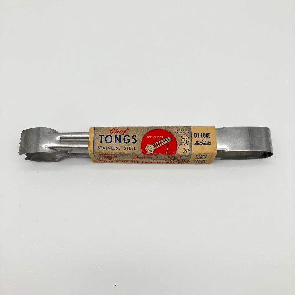 Kenberry Chef Tongs Vintage No 194 Silver Stainless Steel Serrated Ice Meat